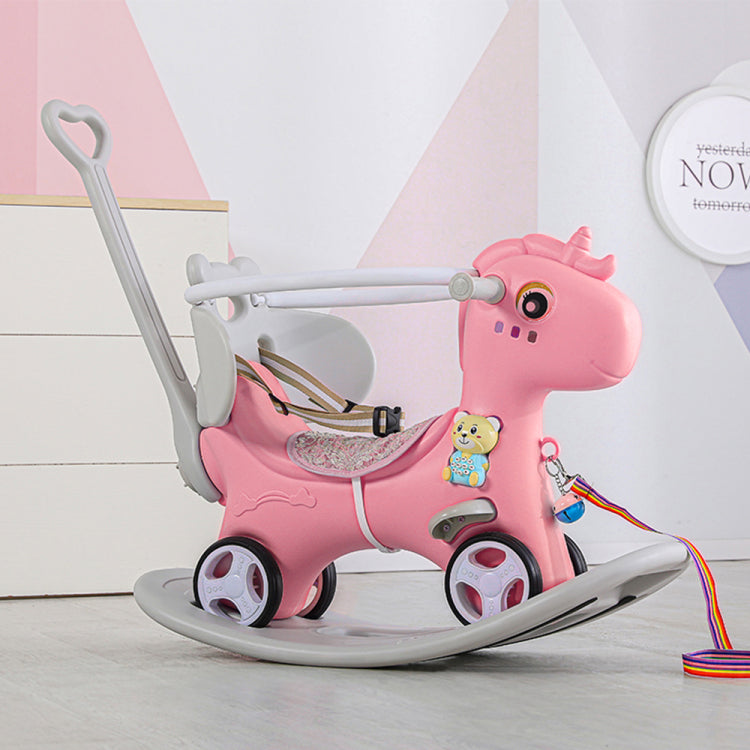 Rocking Horse For Toddlers , Balance Bike Ride On Toys With Push Handle, Backrest And Balance Board For Baby Girl And Boy, Unicorn Kids Riding Birthday Pink