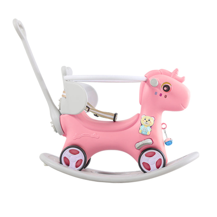 Rocking Horse For Toddlers , Balance Bike Ride On Toys With Push Handle, Backrest And Balance Board For Baby Girl And Boy, Unicorn Kids Riding Birthday Pink