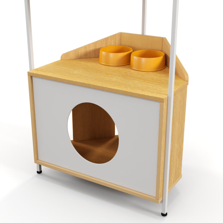 Corner Cat Tower, Cat Tree With Scratching Post, Cat Condo With Feeding Station And Climbing Platforms, Pet Furniture For Indoor Cats