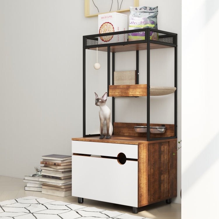 Cat Litter Box Enclosures With Cat Tree Tower, Cat Furniture ,Cat Cabinet