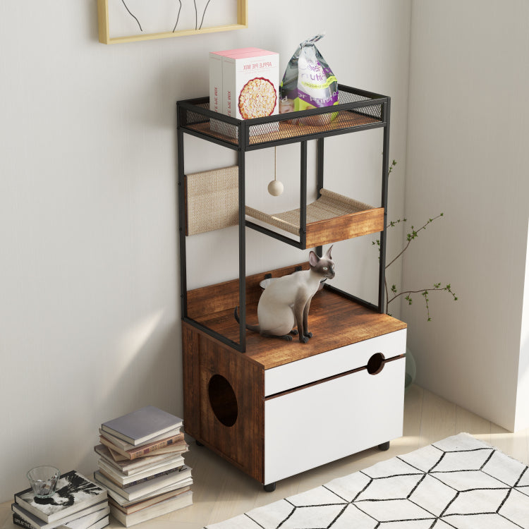 Cat Litter Box Enclosures With Cat Tree Tower, Cat Furniture ,Cat Cabinet