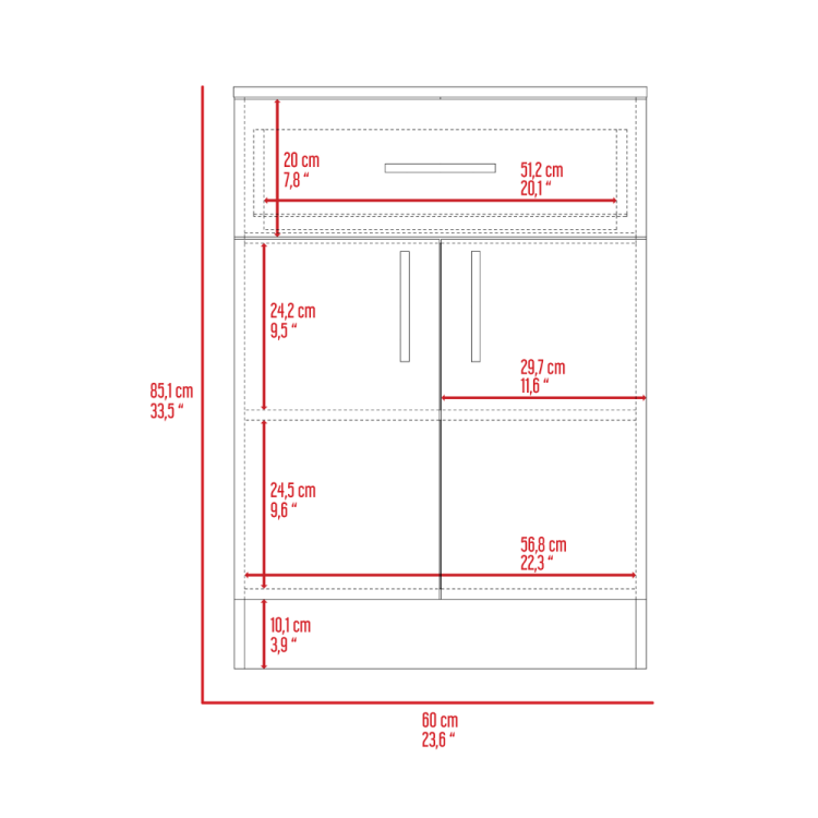 Pantry Organizer Cabinet 33" H, One Drawer, Two Interior Shelves, Two Doors, White Light Oak