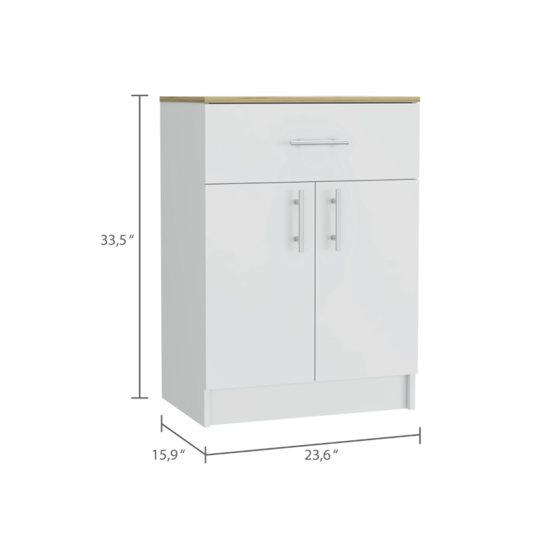 Pantry Organizer Cabinet 33" H, One Drawer, Two Interior Shelves, Two Doors, White Light Oak
