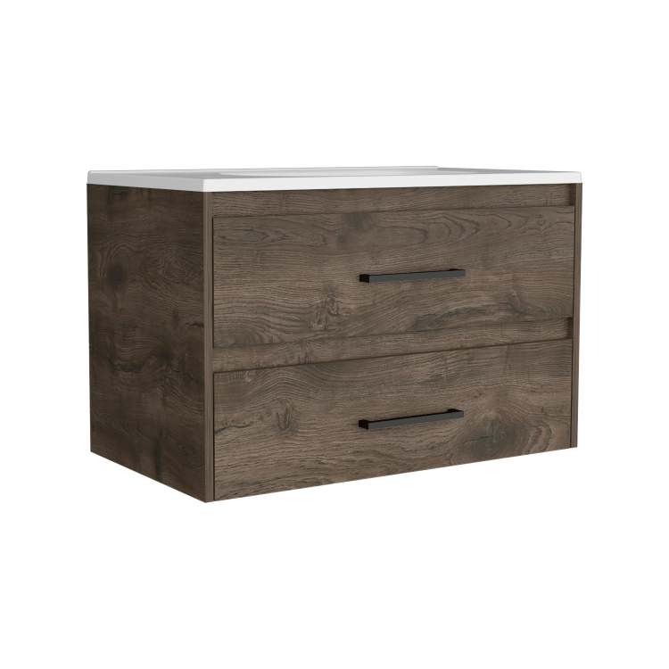Floating Vanity Bathroom 20.4H" With 2 Drawer Organizers, Dark Brown White