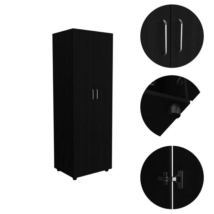 Armoire Organiser 70.8"H, Two Shelves, Rod, Double Door Cabinet Armoire, Black
