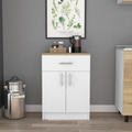 Pantry Organizer Cabinet 33" H, One Drawer, Two Interior Shelves, Two Doors, White Light Oak