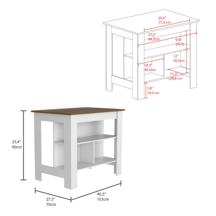 2 Piece Kitchen Set, Delos Kitchen Island Barbados Pantry Cabinet , White Walnut Light Oak
