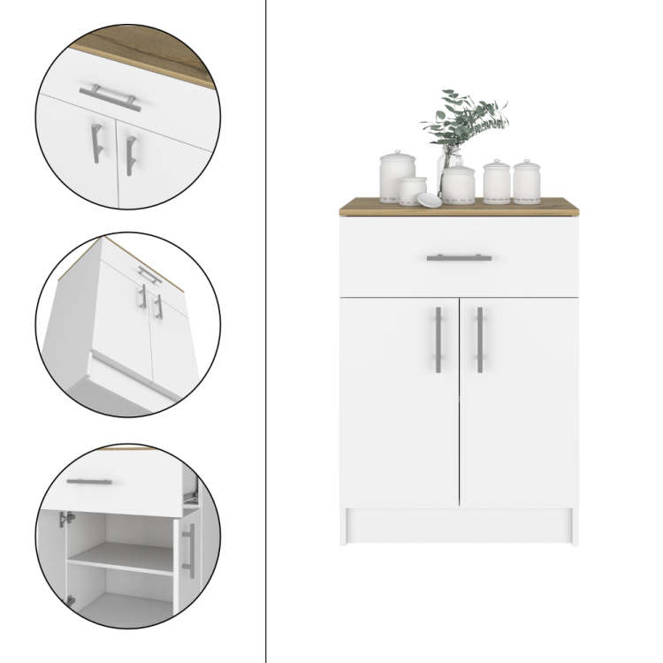 2 Piece Kitchen Set, Delos Kitchen Island Barbados Pantry Cabinet , White Onyx Light Oak