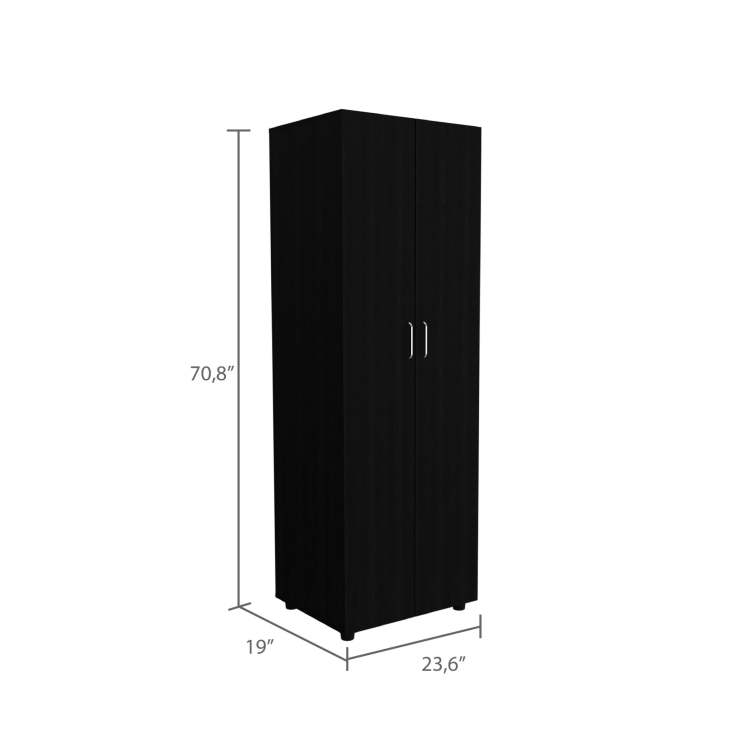 Armoire Organiser 70.8"H, Two Shelves, Rod, Double Door Cabinet Armoire, Black
