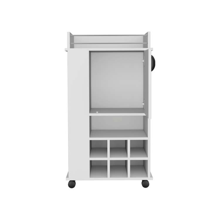 Bar Cart With 6 Built In Wine Rack And Casters, White