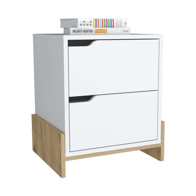Nightstand With 2 Drawers, End Table With Sturdy Base, White Macadamia