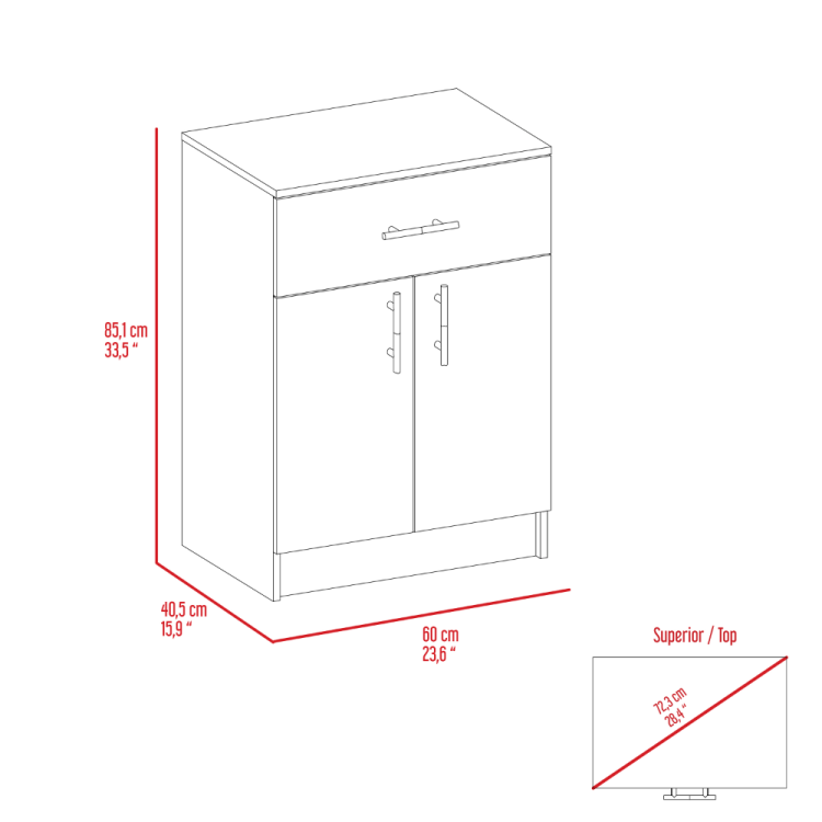 Pantry Organizer Cabinet 33" H, One Drawer, Two Interior Shelves, Two Doors, White Light Oak