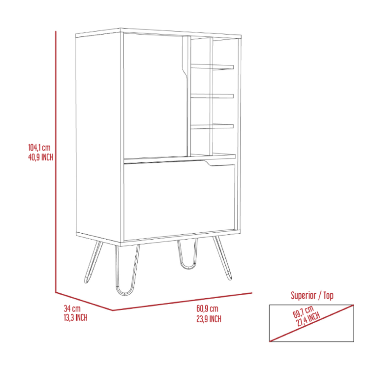 L Bar Single Door Cabinet, Eight Built In Wine Rack, Four Legs, Light Gray