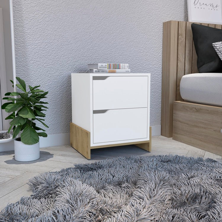 Nightstand With 2 Drawers, End Table With Sturdy Base, White Macadamia
