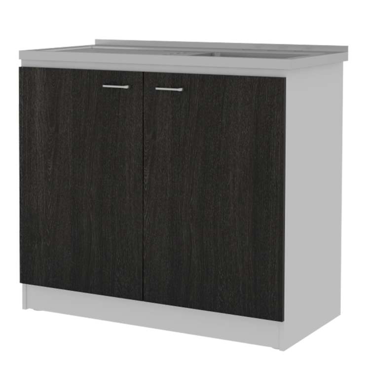 2 Piece Kitchen Set, Olimpo 150 Wall Cabinet Salento Utility Sink With Cabinet, Black White