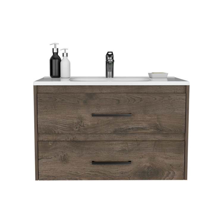 Floating Vanity Bathroom 20.4H" With 2 Drawer Organizers, Dark Brown White