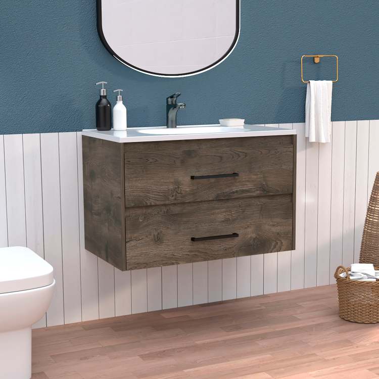 Floating Vanity Bathroom 20.4H" With 2 Drawer Organizers, Dark Brown White