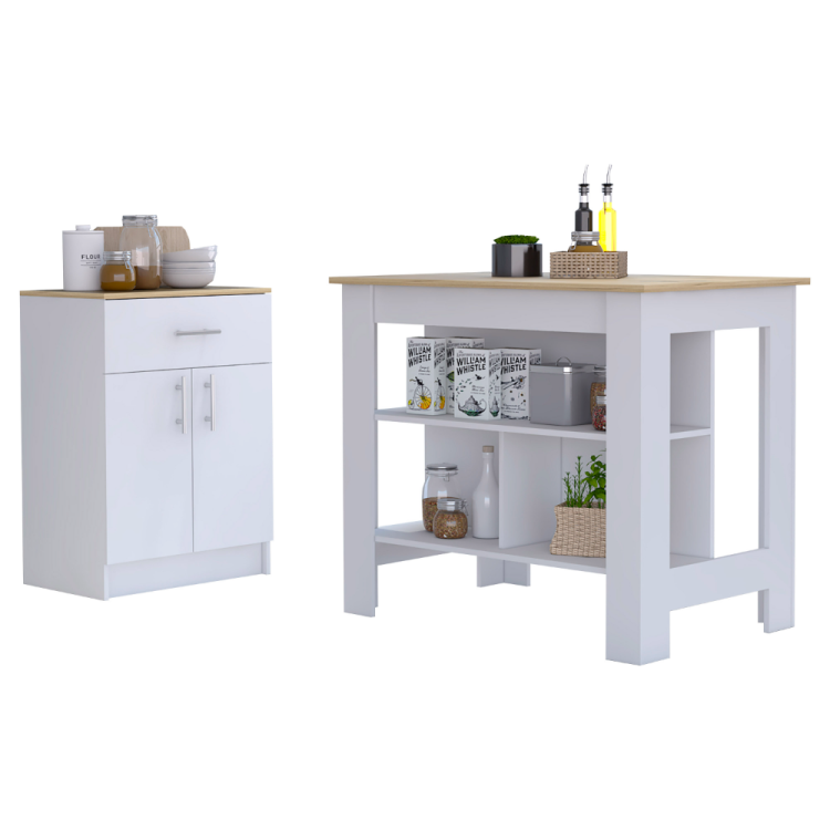 2 Piece Kitchen Set, Kitchen Island Pantry Cabinet , White Light Oak