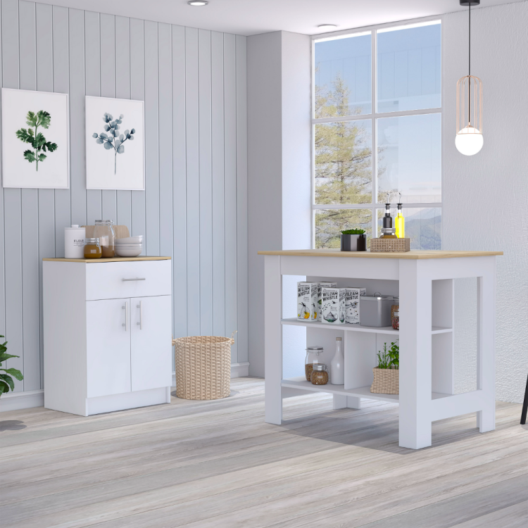 2 Piece Kitchen Set, Kitchen Island Pantry Cabinet , White Light Oak