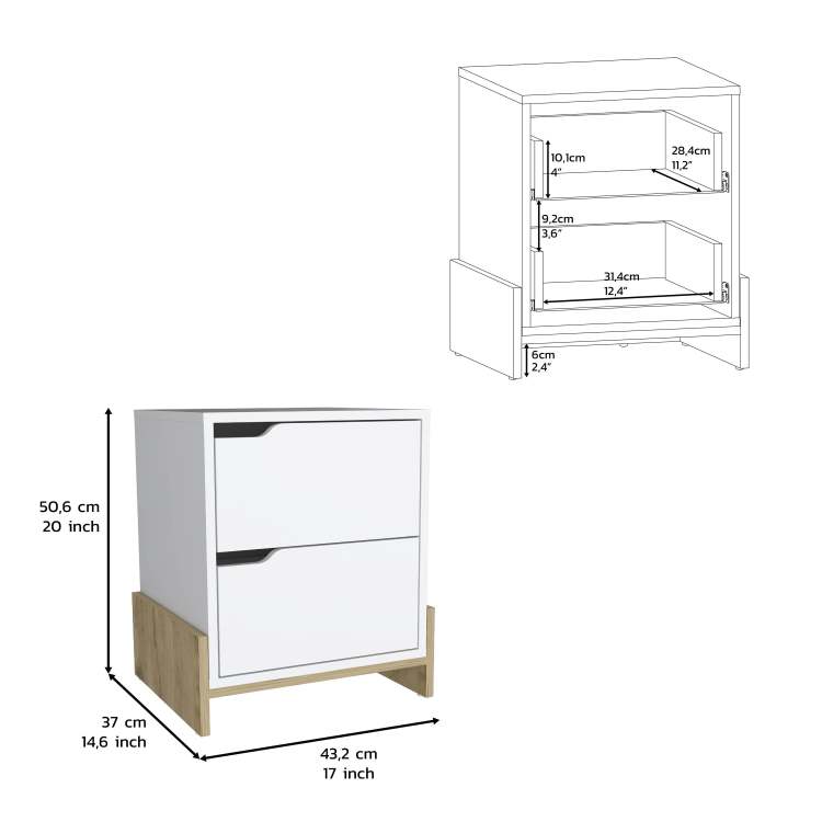 Nightstand With 2 Drawers, End Table With Sturdy Base, White Macadamia