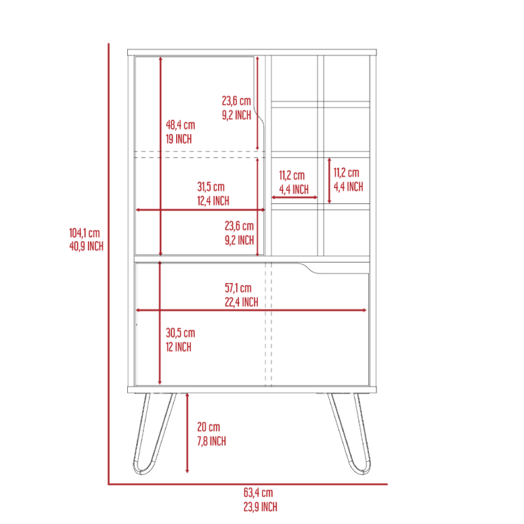 L Bar Single Door Cabinet, Eight Built In Wine Rack, Four Legs, Light Gray