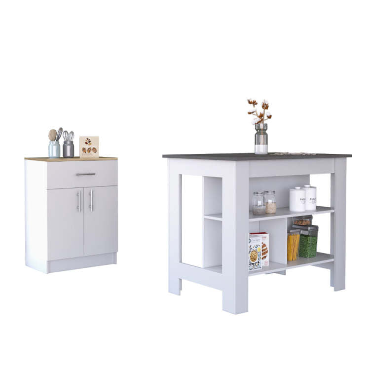 2 Piece Kitchen Set, Delos Kitchen Island Barbados Pantry Cabinet , White Onyx Light Oak