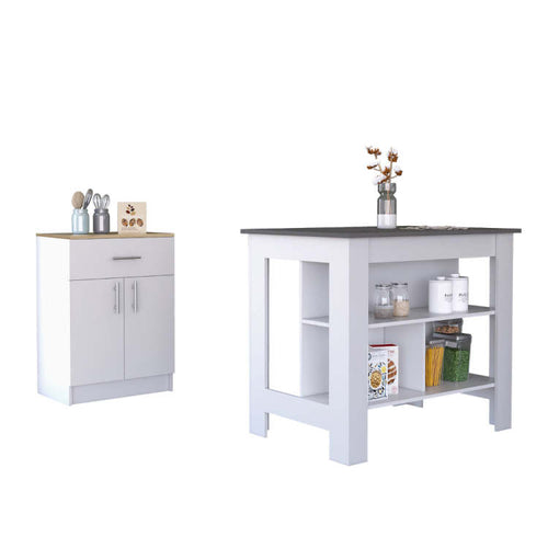 2 Piece Kitchen Set, Delos Kitchen Island Barbados Pantry Cabinet , White Onyx Light Oak