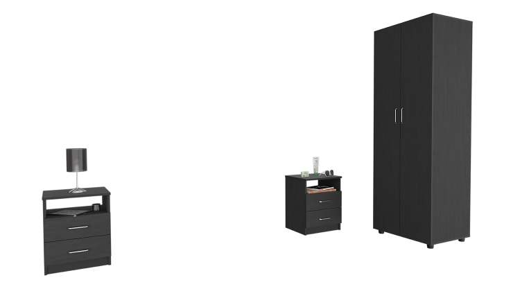 3 Piece Bedroom Set, London Armoire Salento Nightstand Salento Nightstand, Black