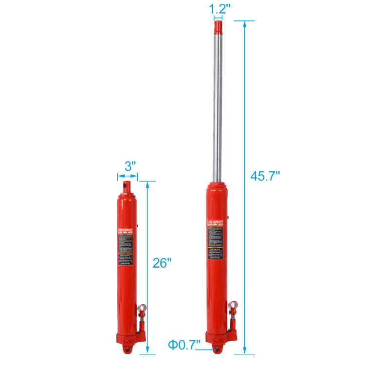 Hydraulic Long Ram Jack With Single Piston Pump And Clevis Base Fits: Garage Shop Cranes, Engine Hoists, And More : 8 Ton 16,000 Lb Capacity, Red
