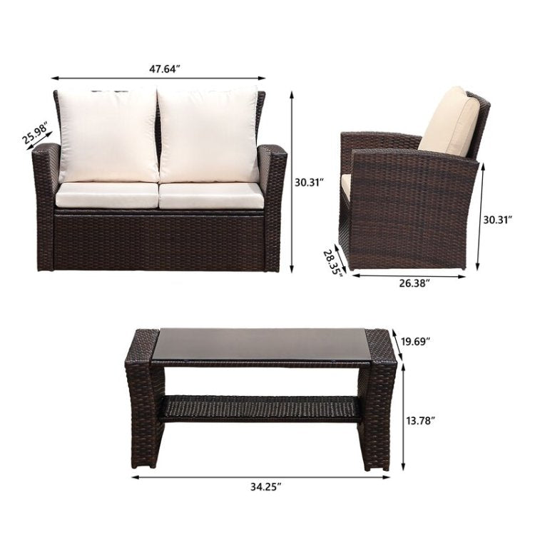 4 Pieces Outdoor Patio Furniture Set Pe Rattan Wicker With Brown