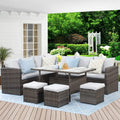 7 Pieces Pe Rattan Wicker Patio Dining Sectional Cusions Sofa Set With Grey Cushions