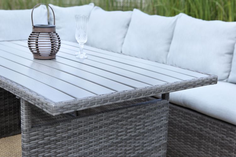 7 Pieces Pe Rattan Wicker Patio Dining Sectional Cusions Sofa Set With Grey Cushions
