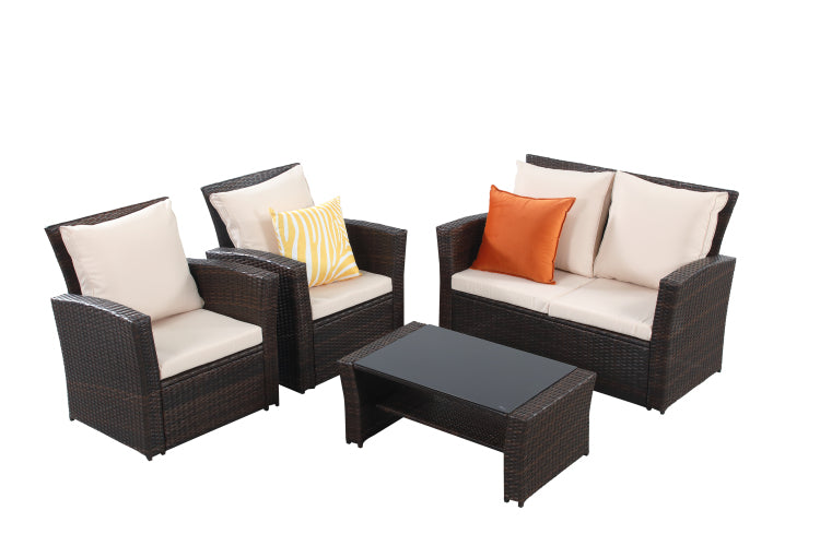 4 Pieces Outdoor Patio Furniture Set Pe Rattan Wicker With Brown