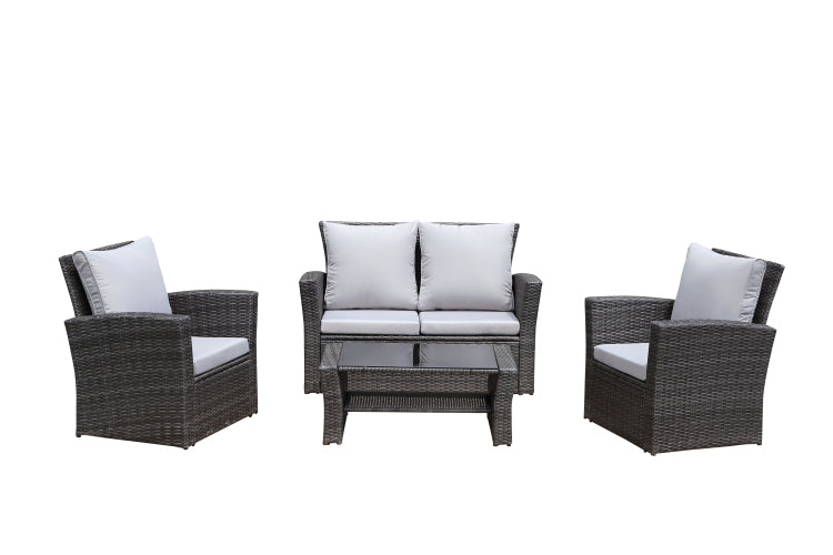 4 Pieces Pe Rattan Wicker Outdoor Patio Furniture Set With Grey Cushions