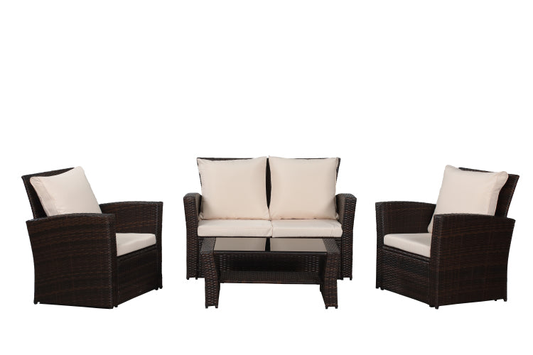 4 Pieces Outdoor Patio Furniture Set Pe Rattan Wicker With Brown