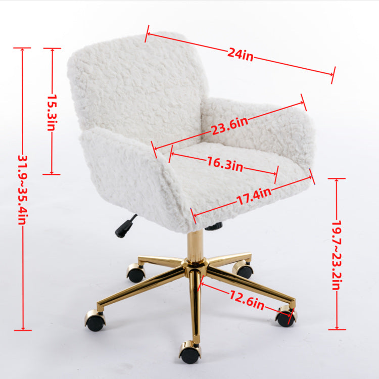 Office Chair,Artificial Rabbit Hair Home Office Chair With Golden Metal Base,Adjustable Desk Chair Swivel Office Chair,Vanity Chair Black