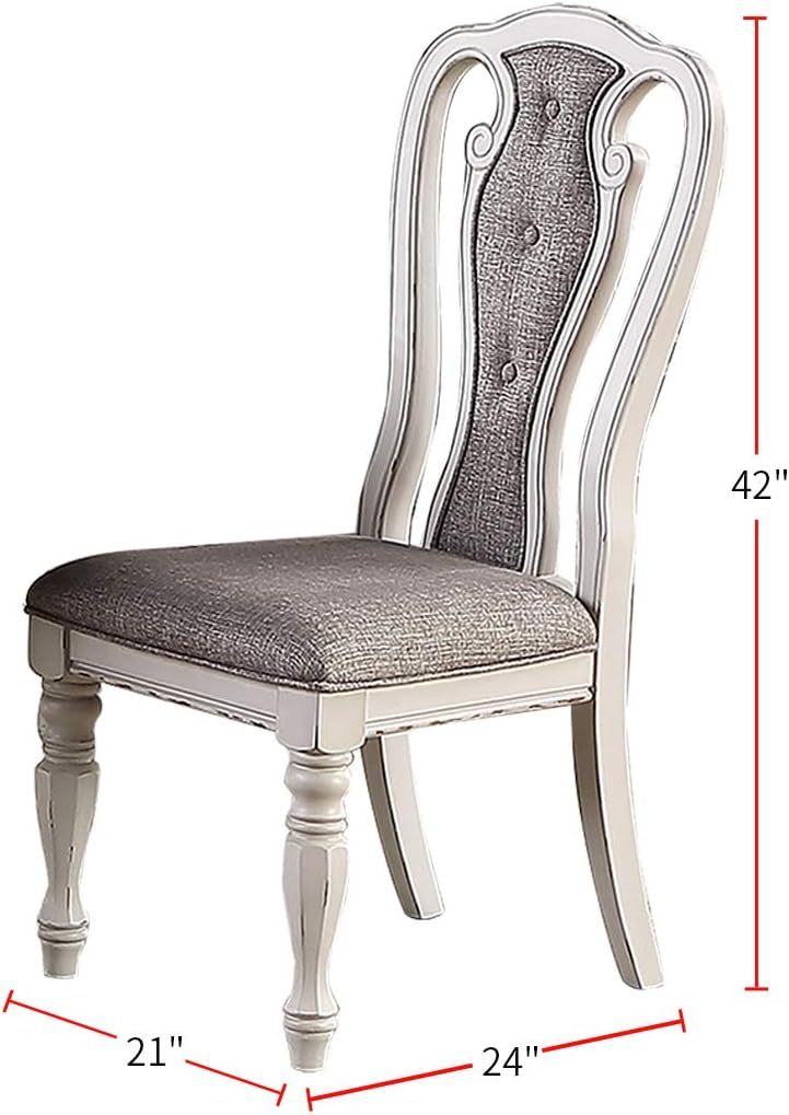 Transitional Style 7Pc Dining Set Dining Table W Oak Top 6Xside Chairs Cushion Seat Antique White Kitchen Dining Room