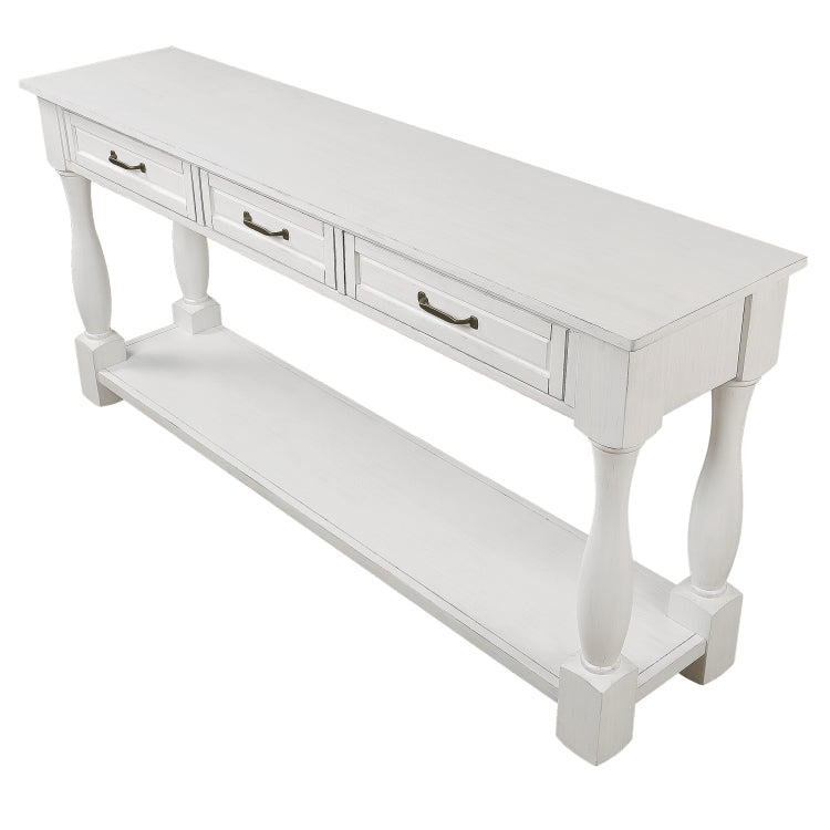 63Inch Long Wood Console Table With 3 Drawers And 1 Bottom Shelf For Entryway Hallway Easy Assembly Extra Thick Sofa Table Antique White