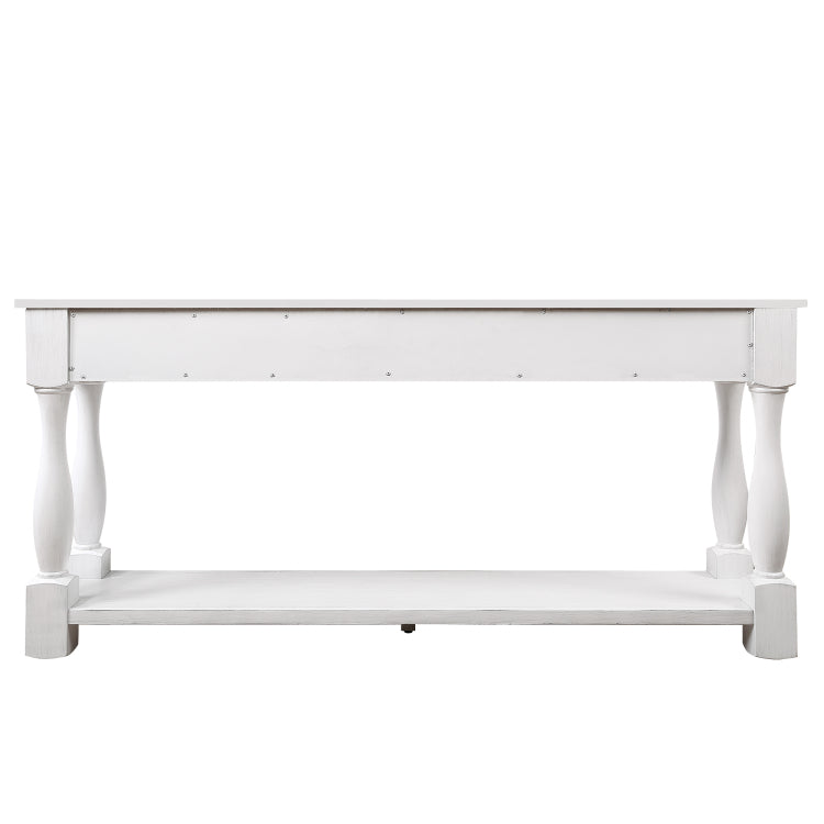 63Inch Long Wood Console Table With 3 Drawers And 1 Bottom Shelf For Entryway Hallway Easy Assembly Extra Thick Sofa Table Antique White