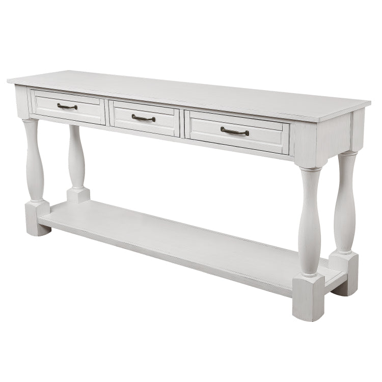 63Inch Long Wood Console Table With 3 Drawers And 1 Bottom Shelf For Entryway Hallway Easy Assembly Extra Thick Sofa Table Antique White