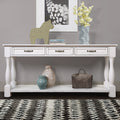 63Inch Long Wood Console Table With 3 Drawers And 1 Bottom Shelf For Entryway Hallway Easy Assembly Extra Thick Sofa Table Antique White