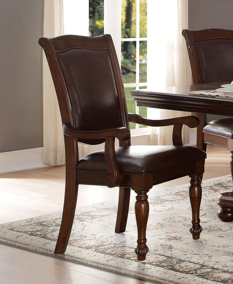Traditional Style Dining Armchairs Set Of 2Pc Upholstered Seat Brown Cherry Finish Wooden Furniture
