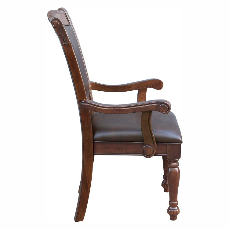 Traditional Style Dining Armchairs Set Of 2Pc Upholstered Seat Brown Cherry Finish Wooden Furniture