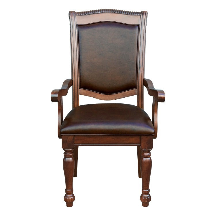 Traditional Style Dining Armchairs Set Of 2Pc Upholstered Seat Brown Cherry Finish Wooden Furniture