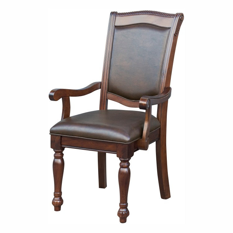 Traditional Style Dining Armchairs Set Of 2Pc Upholstered Seat Brown Cherry Finish Wooden Furniture