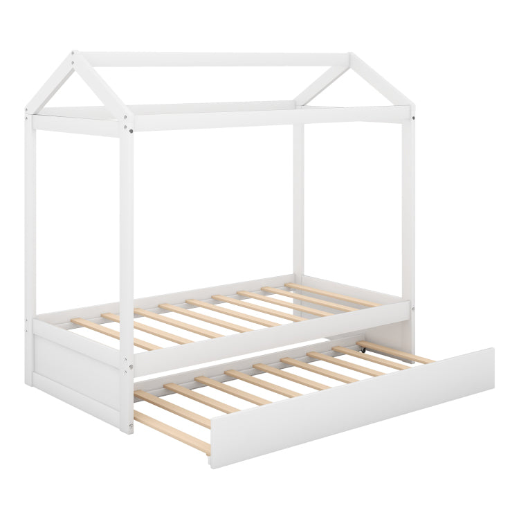 House Bed With Trundle, Can Be Decorated,White Old Sku:Sm000103Aak