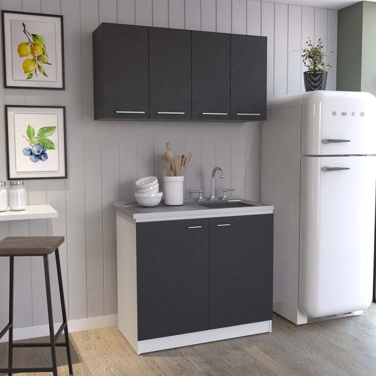 2 Piece Kitchen Set, Wall Cabinet Utility Sink Cabinet, Wenge And White