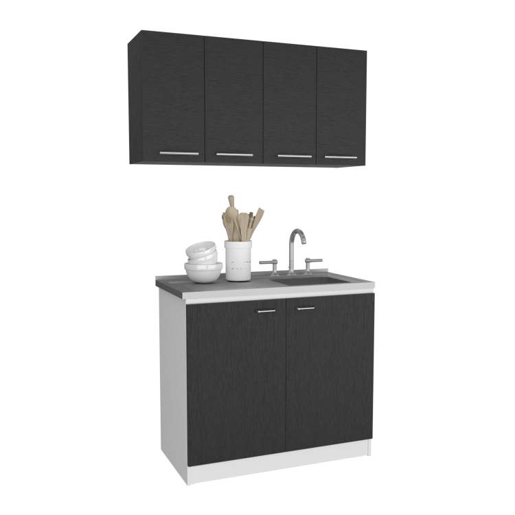 2 Piece Kitchen Set, Wall Cabinet Utility Sink Cabinet, Wenge And White