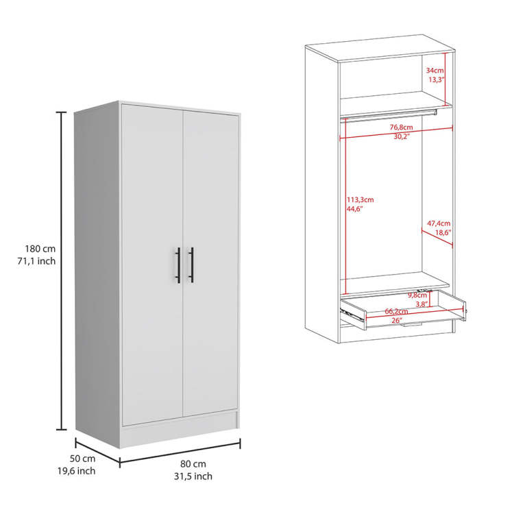 Canaan 2 Piece Bedroom Set, Armoire Dresser, White