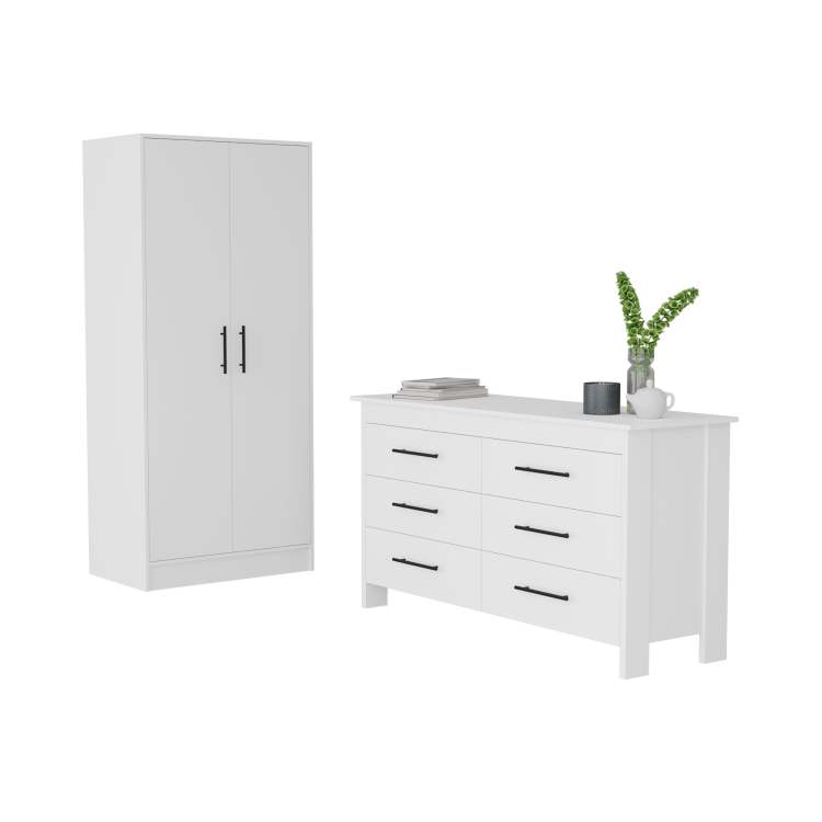 Canaan 2 Piece Bedroom Set, Armoire Dresser, White